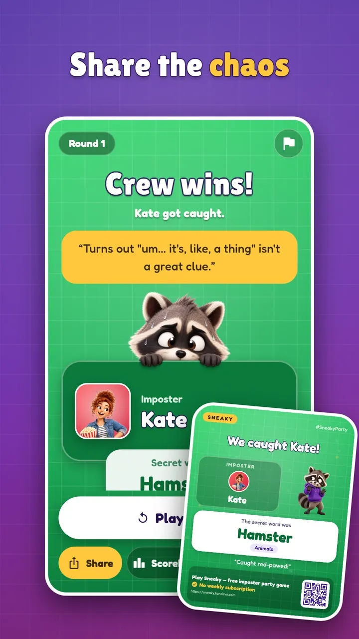 Share the chaos: a shareable result card.